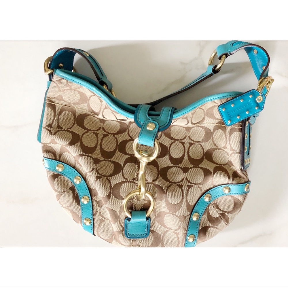 NWOT Coach Signature Hobo Tan/Turquoise Bag